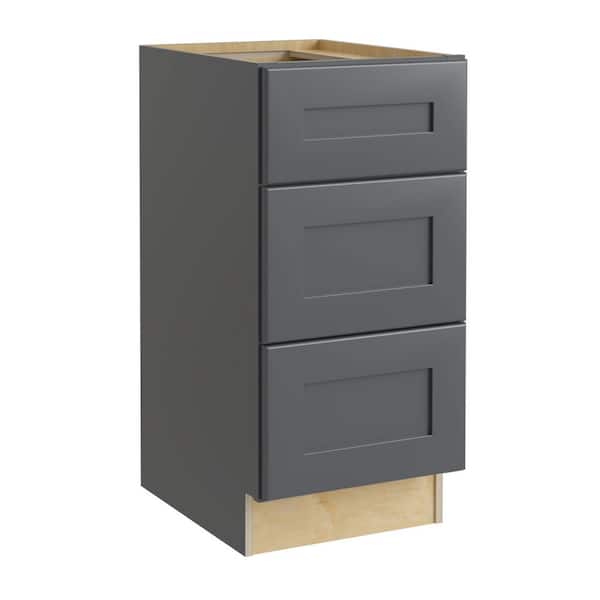 Home Decorators Collection Newport 18 in. W x 24 in. D x 34.5 in. H Assembled Plywood Drawer Base Kitchen Cabinet in Deep Onyx with Soft Close