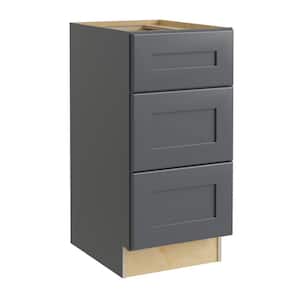 Newport Onyx Gray Shaker Assembled Plywood 12 x 34.5 x 24 in. Stock Base Drawer Kitchen Cabinet 3 Soft Close Drawers