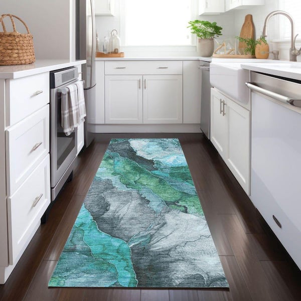 Chantille Machine Washable Indoor/Outdoor Abstract ACN1864 Teal 2 ft. 3 in. x 7 ft. 6 in. Runner Rug