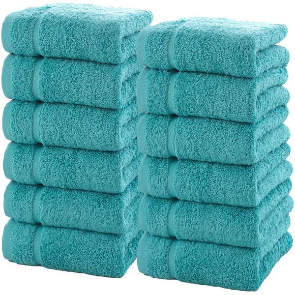 Hawmam Linen 12-Piece Teal Luxury Cotton Washcloths 13 x 13 -Premium ...