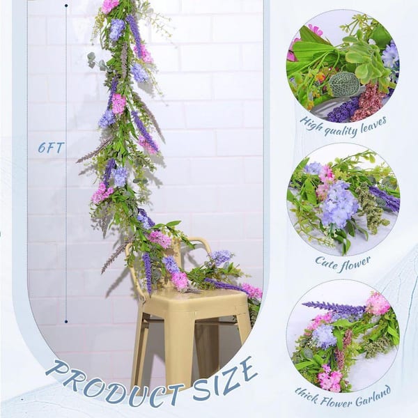6 ft. Purple Artificial Mixed Flower Garland with Lilac and