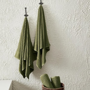 Green Cotton Lattice Textured 4-Pack Bath Towels