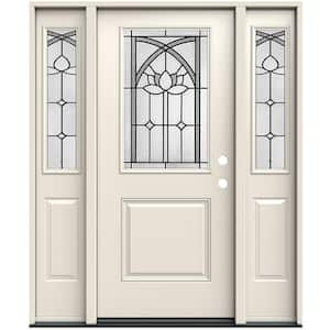 36 in. x 80 in. Left-Hand/Inswing 1/2 Lite Ardsley Decorative Glass Primed Steel Prehung Front Door with Sidelites