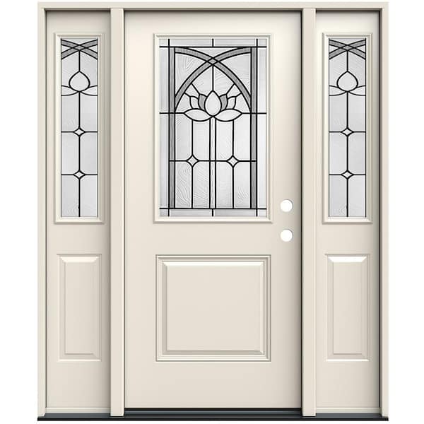 JELD-WEN 36 in. x 80 in. Left-Hand/Inswing 1/2 Lite Ardsley Decorative Glass Primed Steel Prehung Front Door with Sidelites