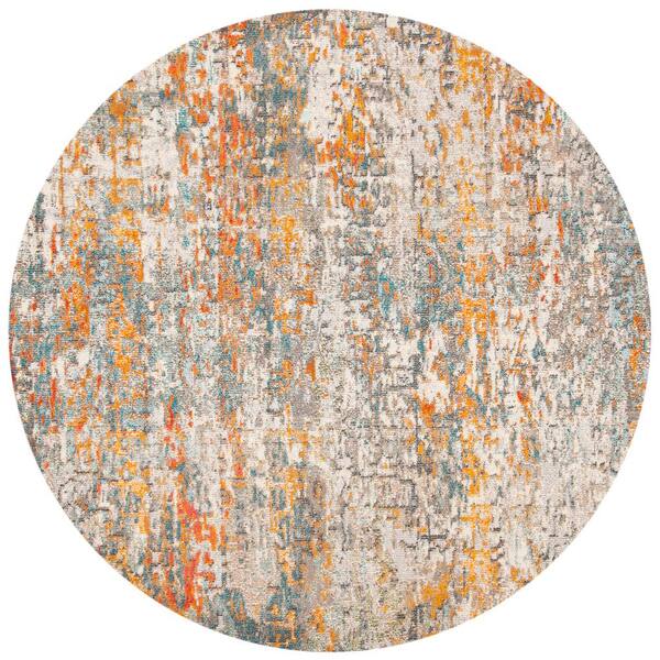 SAFAVIEH Madison 11 ft. x 11 ft. Gray/Orange Abstract Gradient Round Area Rug