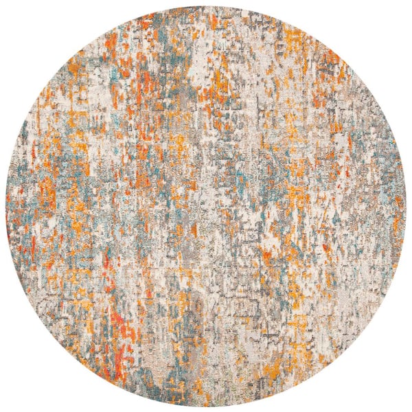 SAFAVIEH Madison Gray/Orange 5 ft. x 5 ft. Round Gradient Abstract Area Rug