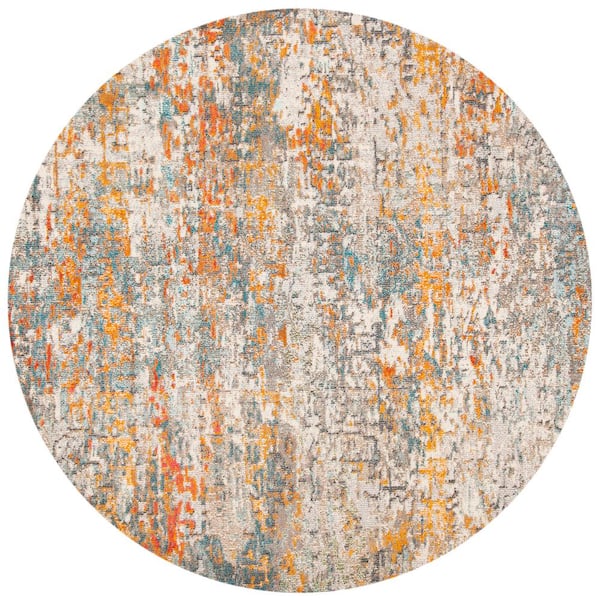 Madison Gray/Orange 7 ft. x 7 ft. Abstract Gradient Round Area Rug