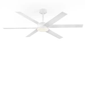 60 in. Outdoor/Indoor White and Modern Wood 6 Blades Large Ceiling Fan with Lights and Remote