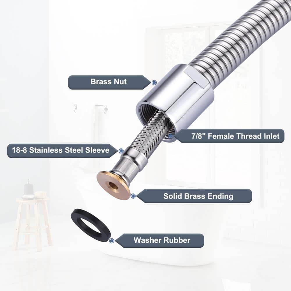 18.5 Inch Polished Chrome Stainless Steel Kitchen Sink Sprayer Hose