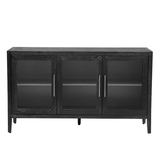Unbranded 58.2 in. W x 15.7 in. D x 33.9 in. H Black Linen Cabinet with 3 Tempered Glass Doors and Adjustable Shelf for Entrance