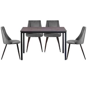 Brandt Smeg Grey 5-Pieces Rectangle MDF Walnut Top Dining Table Chair Set with 4-Upholstered Dining Chair