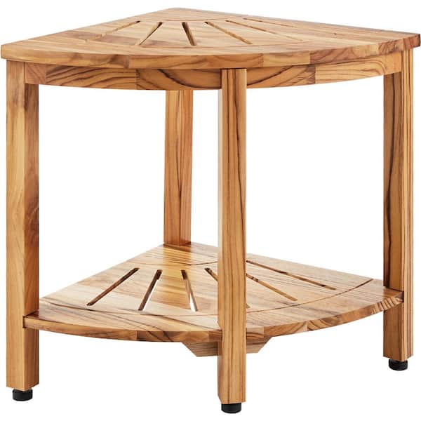 SVOPES Corner Teak Shower Bench, 18.5 in., 15.5 in. Radius, 500 lbs. Capacity, 100% Teak Wood, Walk in Shower Seat, Brown