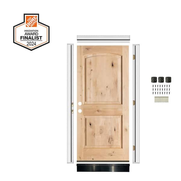 DIY RTA Kit 32 in. x 80 in. Knotty Alder 2-Panel Right-Hand Top Arch Unfinished Single Wood Ready To Assemble Front Door