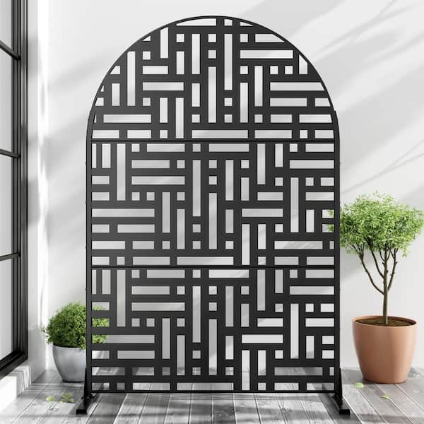 Lirago 72 in. x 47 in. Arched-Top Black Privacy Screen Galvanized Freestanding Panel