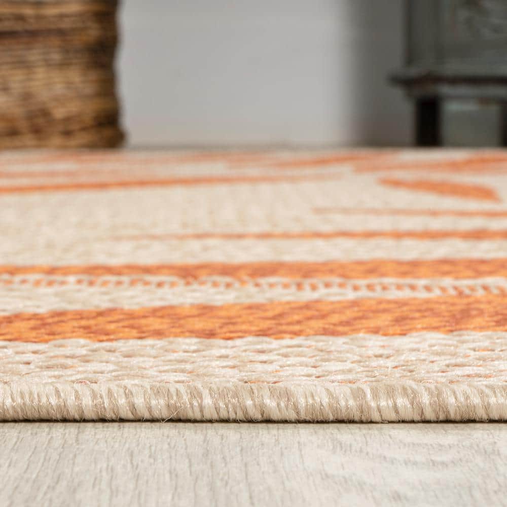 Tropical Palm Leaf Cream/Orange 4' x 6' Indoor/Outdoor Easy-Care Rug