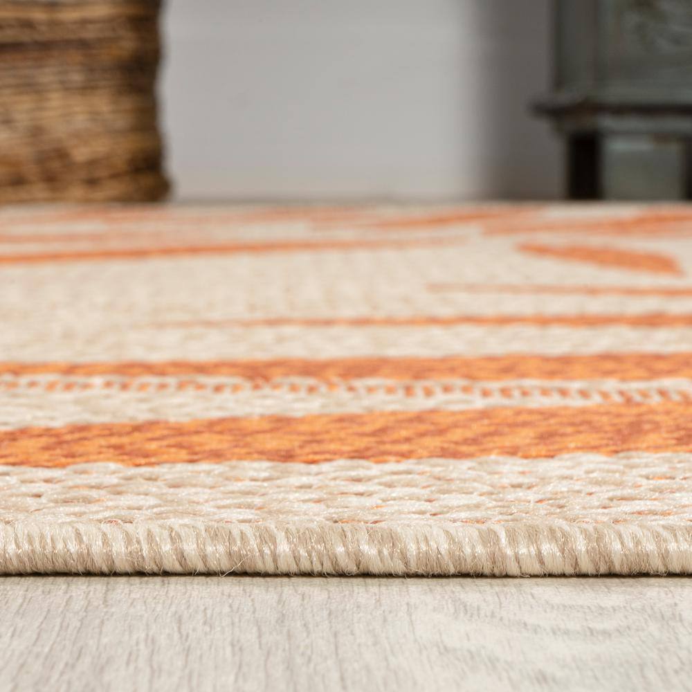 Tropical Palm Leaf Cream/Orange 5x8 Indoor/Outdoor Easy-Care Rug