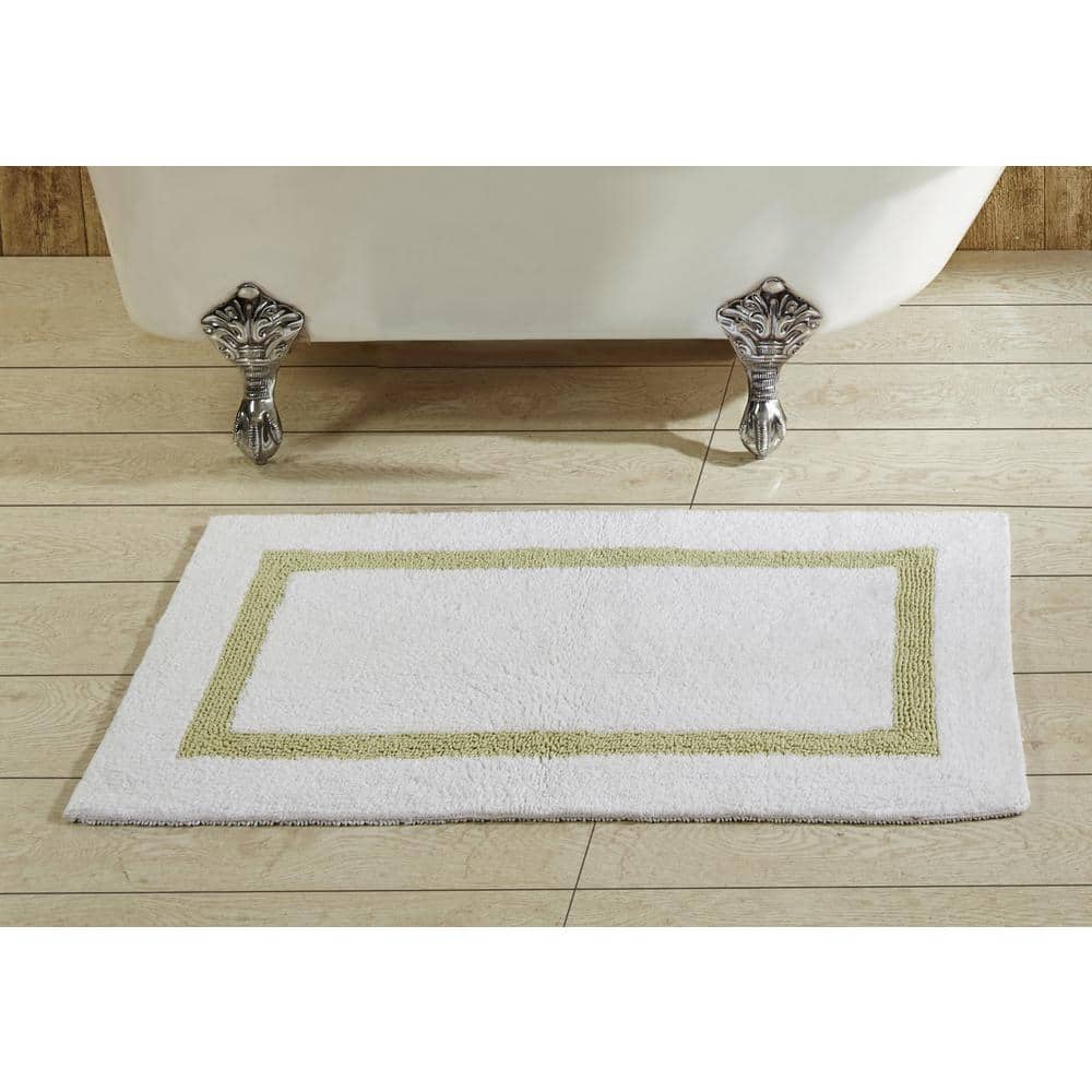 Hotel Collection White/Sage 24 x 40 100% Cotton Bath Rug