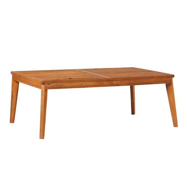 Zeus & Ruta 40.38 in. W x 25.75 in. D x 14.75 in. H Brown Modern Slat-Top Solid Acacia Wood Patio Coffee Table for Porch Balcony