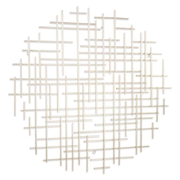 HomeRoots 38 in. x 36.75 in. Silver Silver Metal Abstract Lines Round Hanging Dimensional Wall Art 1-Piece