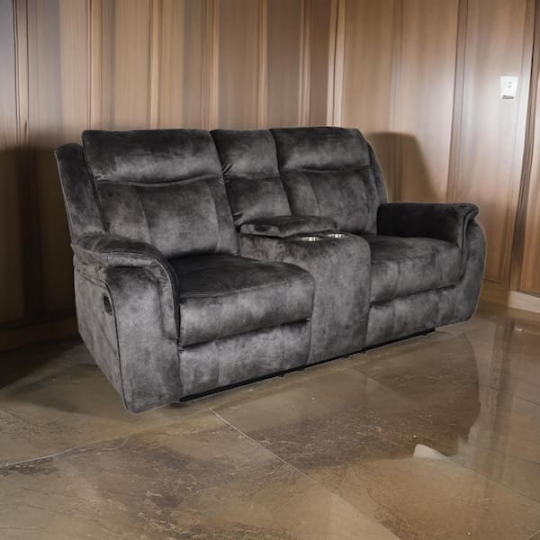 Benjara 73 in. Pillow Top Arm Faux Leather Rectangle Loveseat Recliner Sofa in Gray