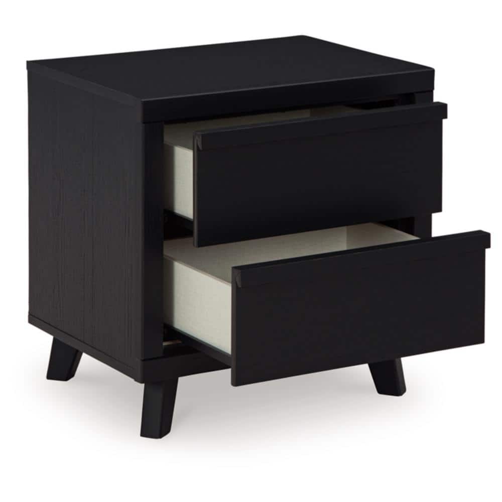 Black Modern 2-Drawer Nightstand with Wireless Charging