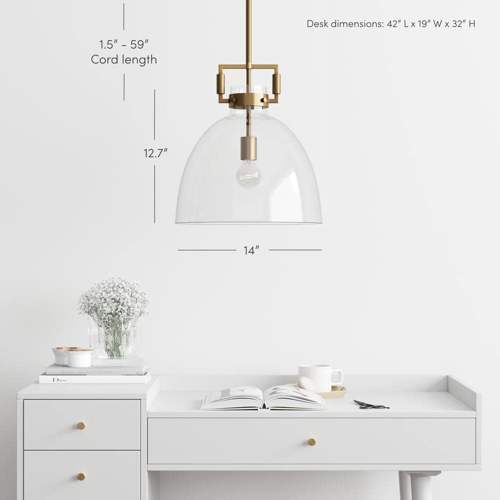 Nathan James Leigh Gold Indoor Ceiling Hanging Pendant Light with Clear Glass and Adjustable Cord for Kitchen, Island, Entryway
