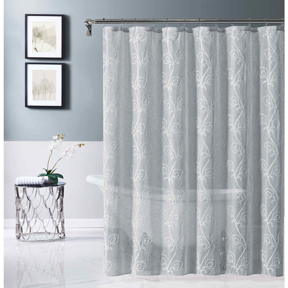【nana】STELLA BEAUTE Dainty Home Stella 70 in. x 72 in. Silver Embroidered Shower
