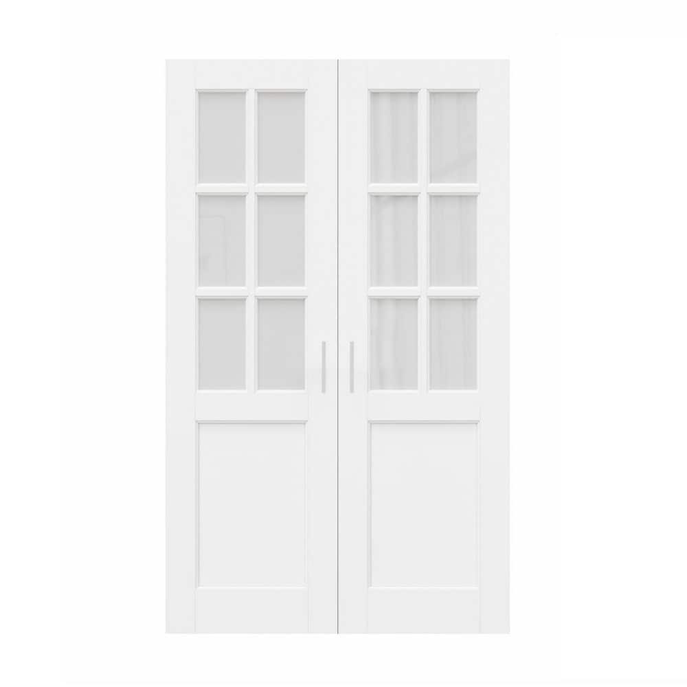 48 in. x 80 in. 6-Lite Frosted Glass Primed Solid Core French Door without Jamb Double Interior Door Slab+ Ball Catch price history on PriceWatchPro