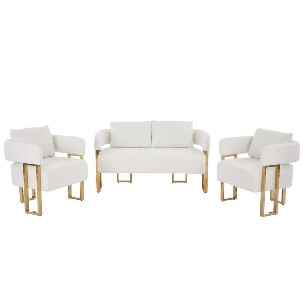 TS Modern Accent Arm Chair 27 in. White+Gold Teddy Upholstered with Cushion Assembled durable construction price history on PriceWatchPro
