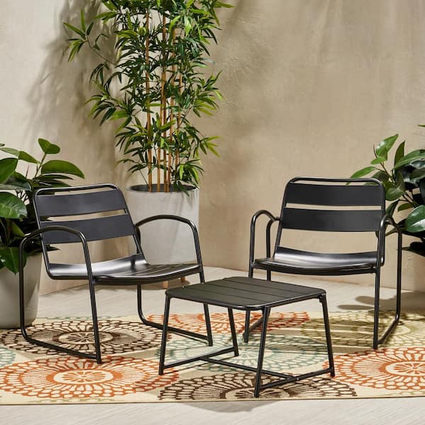 Cowan Matte Black 3-Piece Metal Patio Conversation Seating Set