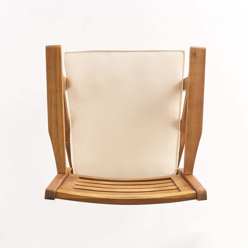 Teak Finish Acacia Wood Outdoor Barstools with Cushions, Set of 2
