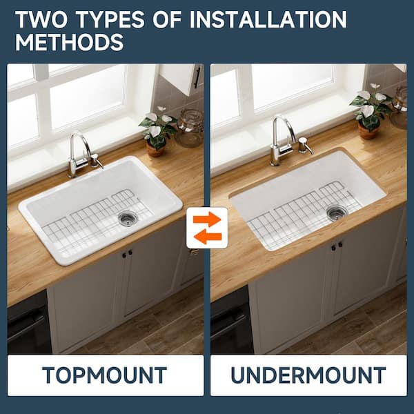 Kuomih 30 in. Rectangle Kitchen Sink Drop-In/Undermount White