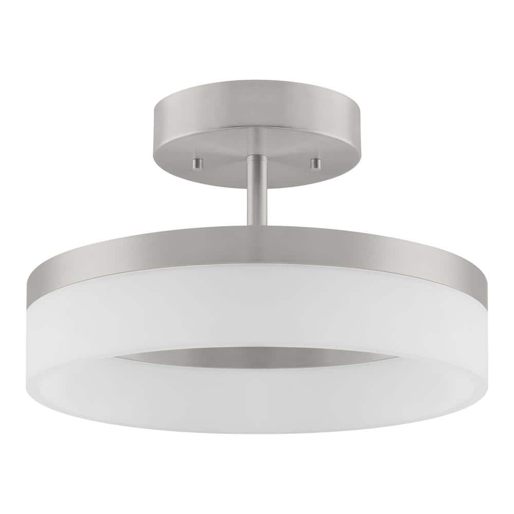 Home Decorators Collection Kipling 13.78 in. Brushed Nickel LED Semi Flush Mount