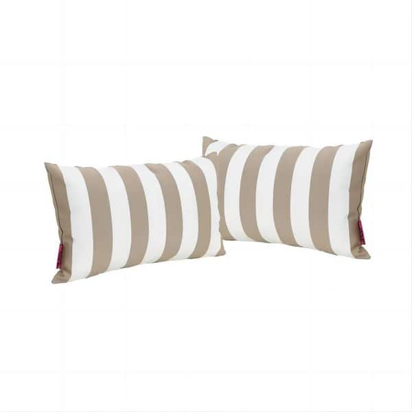 Clihome Outdoor Brown and White Stripe Rectangular Bolster Pillow with Water Resistant Fabric(2-Pack)