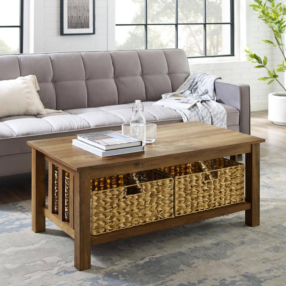 cream coffee table with baskets