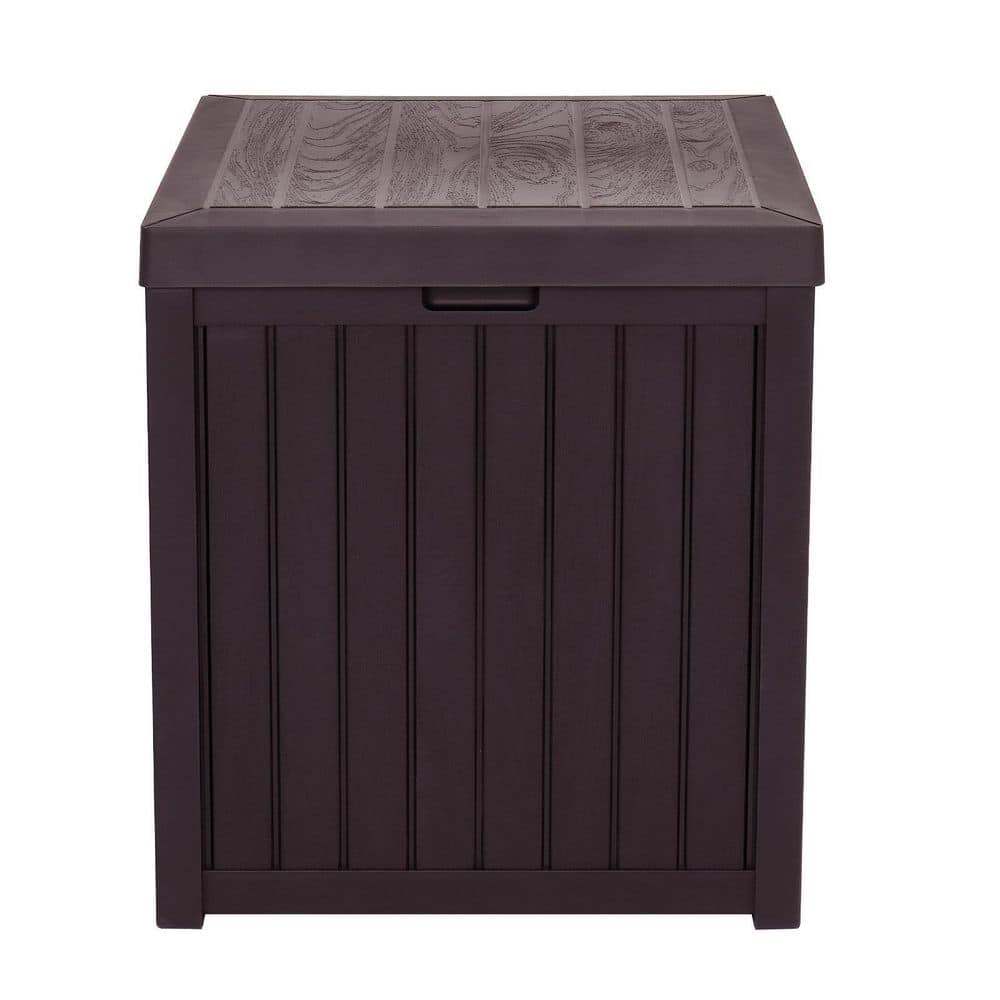 Brown Plastic Wicker Lockable Outdoor Storage Deck Box