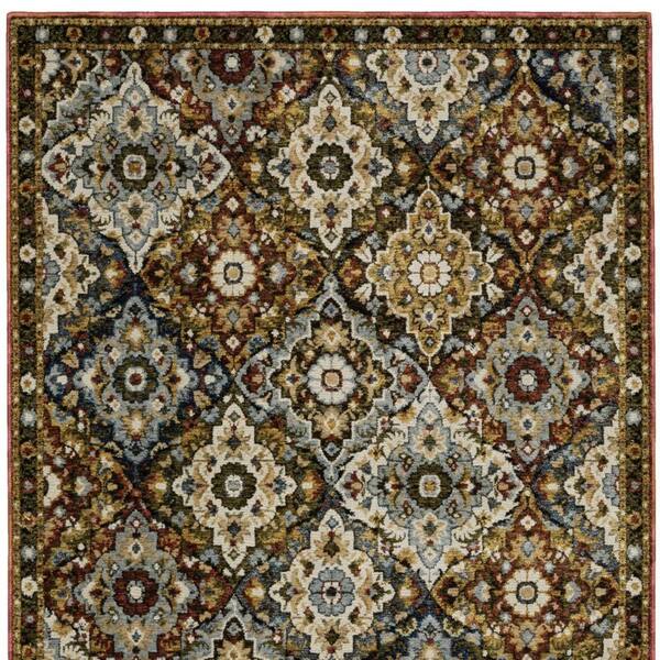 8 ft. x 11 ft. Red, Tan, Ivory Medallion Washable Area Rug