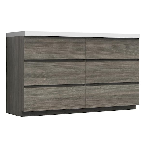 JimsMaison 60 in. W x 19.5 in. D x 34 in. H Freestanding Bath Vanity in Maple Grey with White Cultured Marble Top and Double Basin