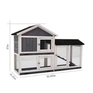 21.25 in. W x 61 in. L x 37 in. H Indoor and Outdoor Rabbit Cage with Runway Wooden Extra Spacious animal house, Gray