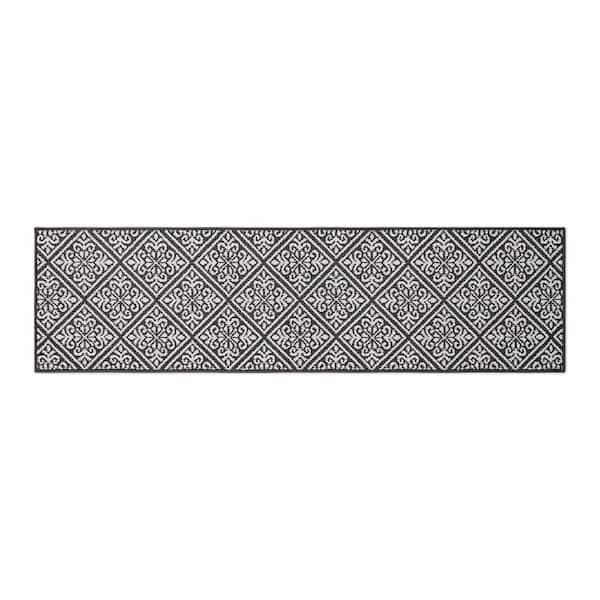 Austell 2-Tone Dark Grey/Ivory 2 ft. x 6 ft. Geometric Polypropylene Runner Rug