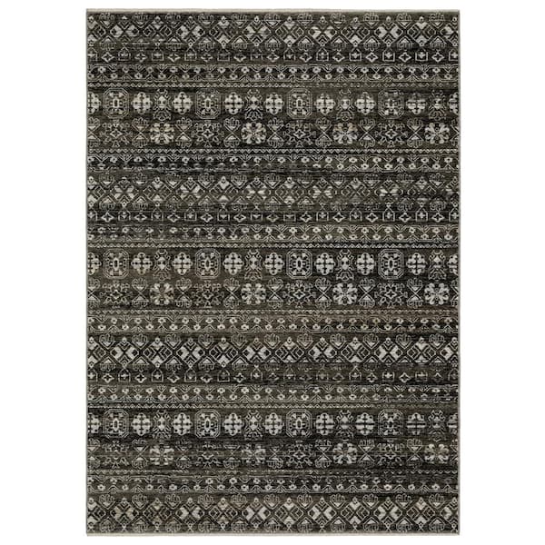 AVERLEY HOME Channing Black/Gray 6 ft. x 9 ft. Tribal Geometric Stripe Polyester Fringe Edge Indoor Area Rug