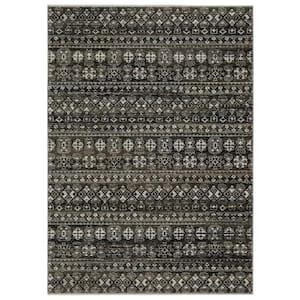 Channing Black/Gray 8 ft. x 11 ft. Tribal Geometric Stripe Polyester Fringe Edge Indoor Area Rug