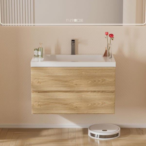 Equinox 36 in. in. W x 19-5/8 in. in. D x 22-1/2 in. in. H Floating Bath Vanity Natural Oak White Ceramic Top Assembled