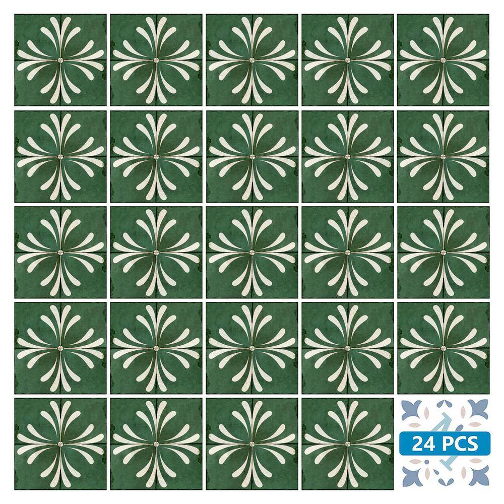 Vintage Dark Green and White Vinyl Tile Stickers, 4x4-inch