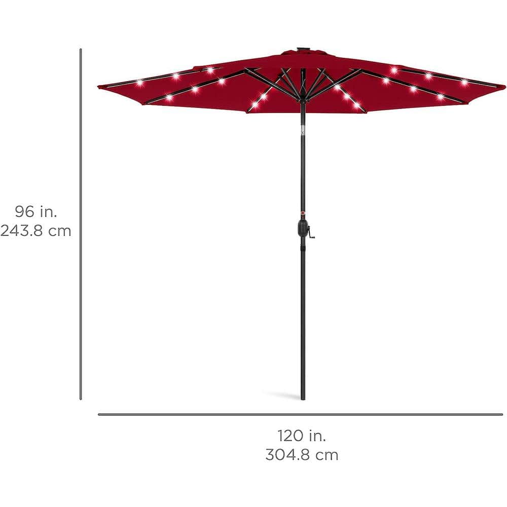 10ft Red Solar LED Lighted Aluminum Patio Umbrella with Tilt Adjustment