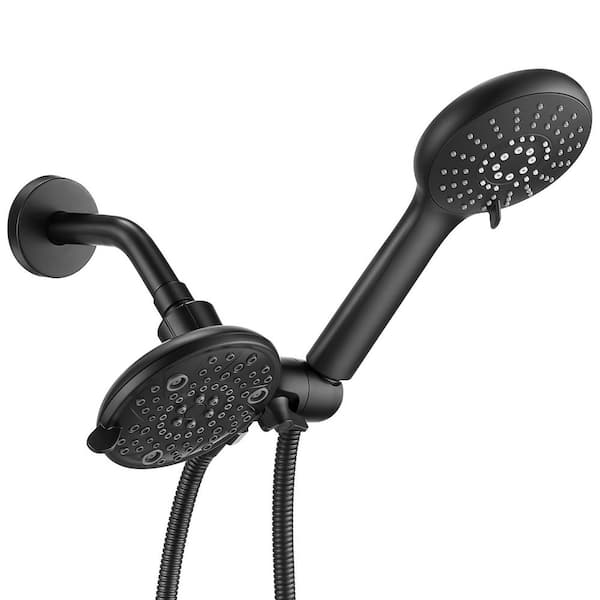 12-Spray 8 in. Dual Tub Wall Mount Fixed and Handheld Shower Head in Matte Black