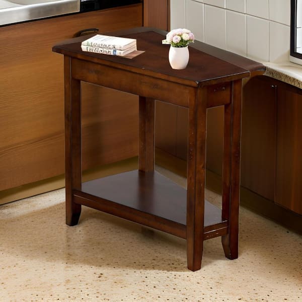 Benjara 24 in. Brown Rectangle Wood End Table with Shelf
