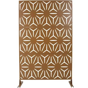 Elegant 48 x 76 in. Outdoor and Indoor Privacy Screen Metal, Freestanding Decorative Privacy Fence Panels in Brown