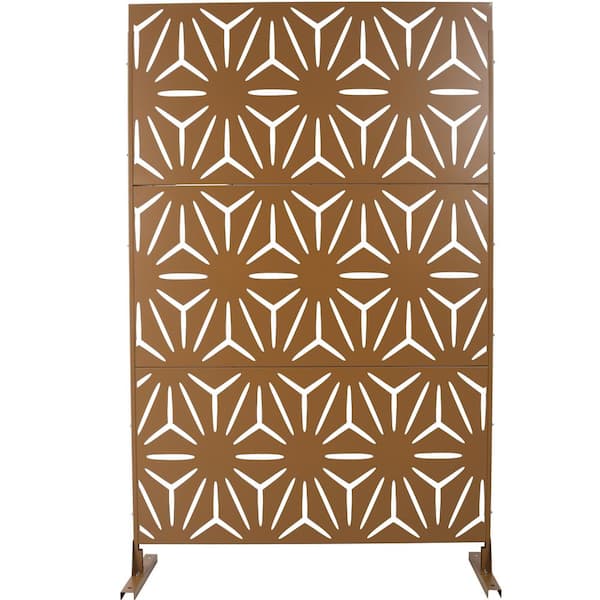 ITOPFOX Elegant 48 x 76 in. Outdoor and Indoor Privacy Screen Metal, Freestanding Decorative Privacy Fence Panels in Brown