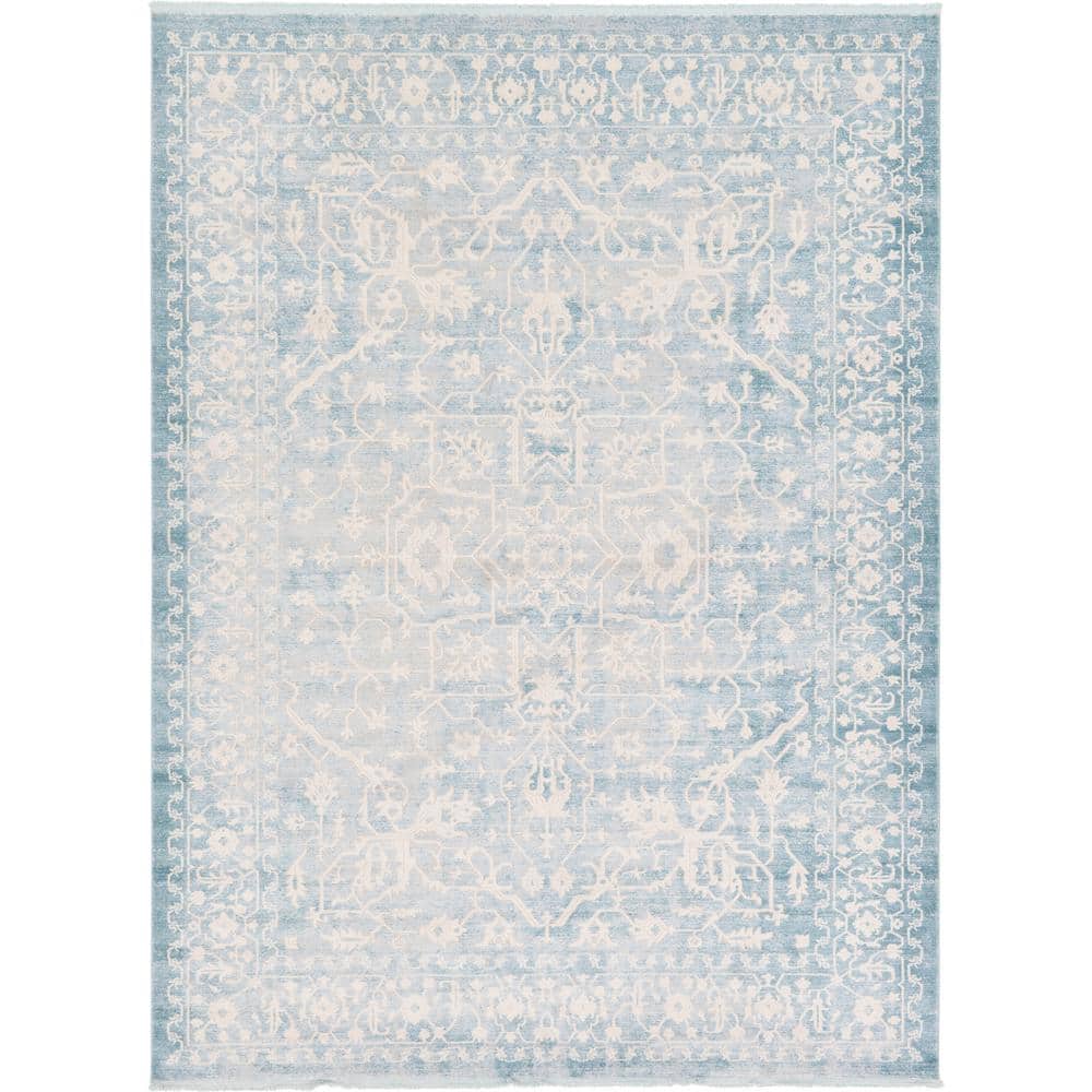 Light Blue and Ivory Abstract Rectangular Area Rug